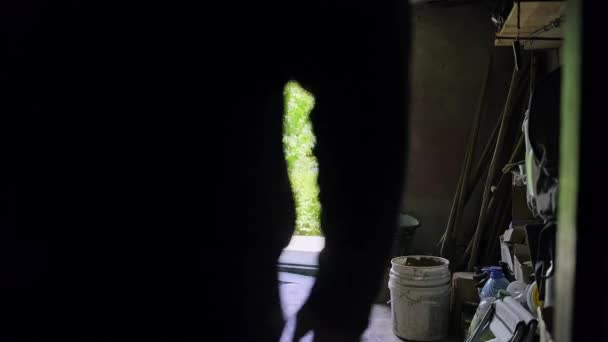 Silhouette Man Comes Out Dark Room Closing Door Concept End — Vídeos de Stock