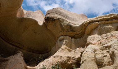 Kapadokya. Harika bir manzara. Anadolu, Türkiye, eski Hıristiyan manastırları, tapınaklar, kilise, mağara, mağara otel