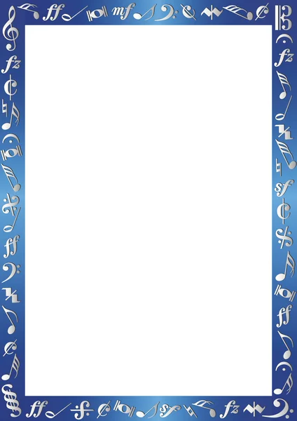 Blue metallic border with silver music notes — Stock Vector