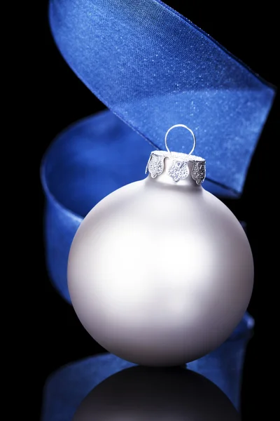 Silver christmas ball on black — Stock Photo, Image