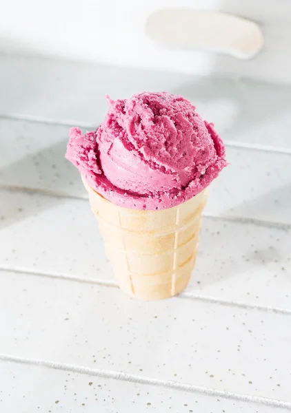 Un gelato ai mirtilli in una cialda — Foto Stock