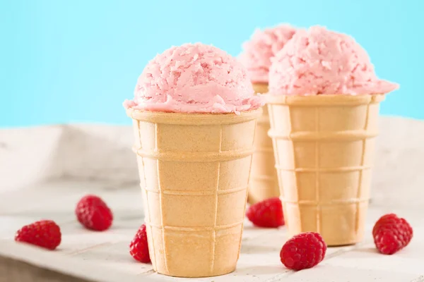 Raspberry ice cream in a waffle — Stock Photo, Image