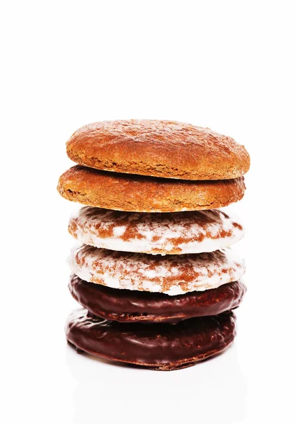 Stack of different lebkuchen gingerbread cookies — Stock Photo, Image