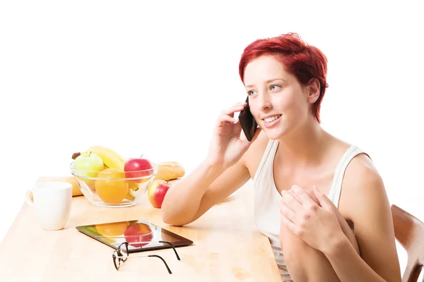 Phone call at breakfast — Stock Photo, Image