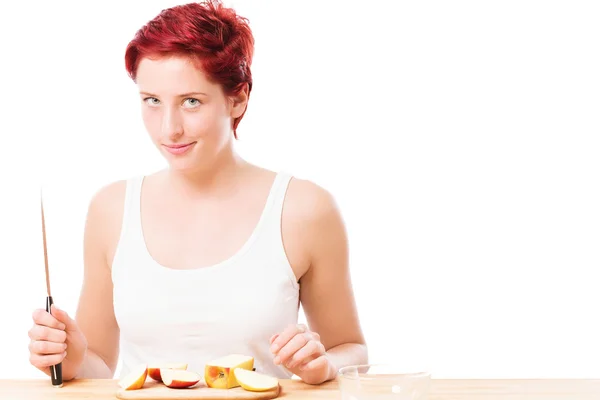 Diabolic looking woman with a knife — Stock Photo, Image