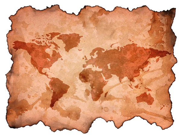 Brown quemar viejo mapa del mundo papel aislar — Foto de Stock