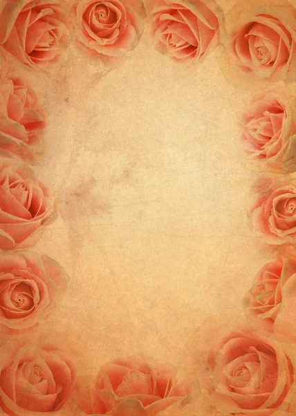 Staré hnědé růžové růže grunge papírové pozadí — Stock fotografie