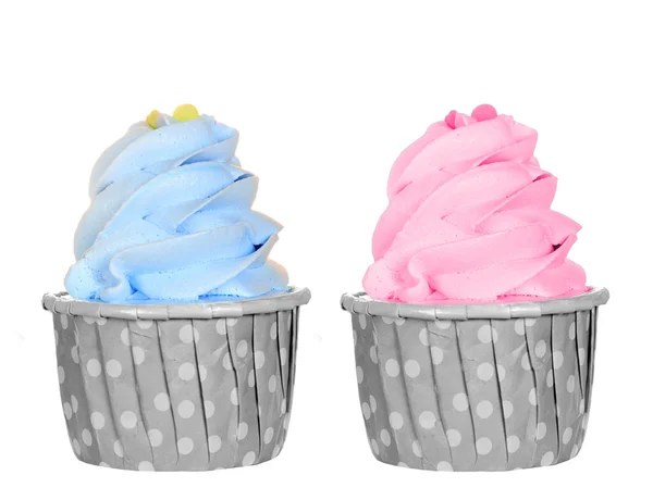 Beyaz arka plan üzerinde izole pastel renkli cupcake — Stok fotoğraf