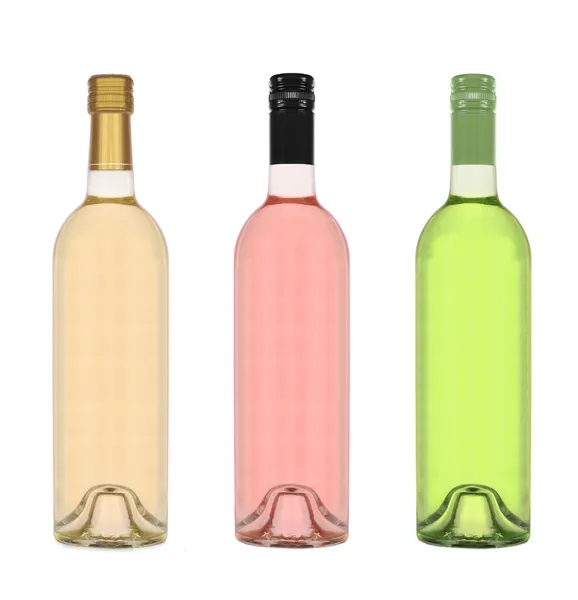 Białego i różowego butelki wina na białym tle na jasne tło — Zdjęcie stockowe