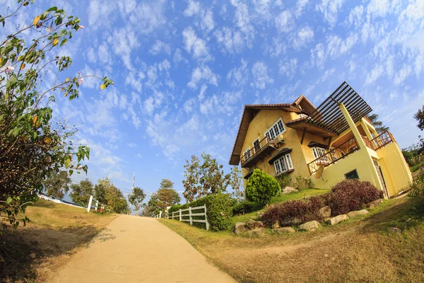 Rural farm European style house on mountain in Pai Maehongson ,Thailand — Stock Photo, Image