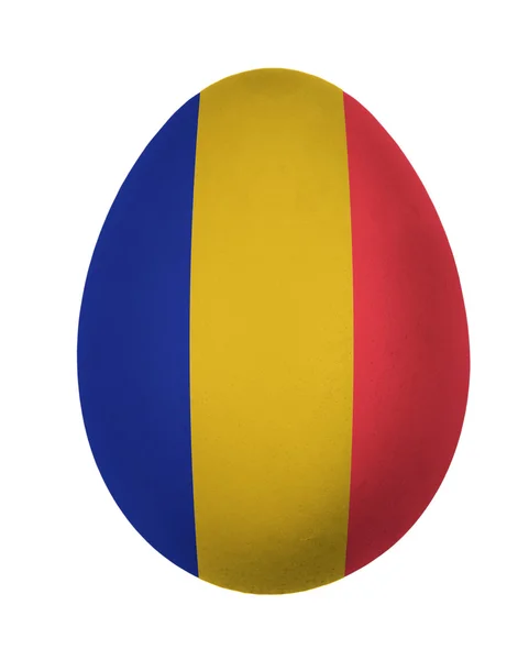 Barevné Rumunsko vlajky velikonoční vajíčko izolovaných na bílém pozadí — Stock fotografie