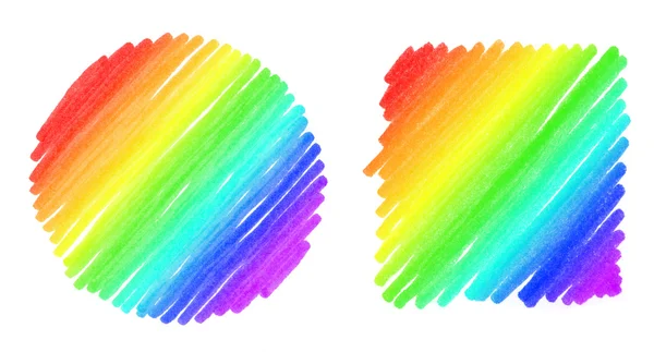 Strich der Regenbogenfarbe Kreis und Rechteck Form isoliert auf weißem Hintergrund — Stockfoto