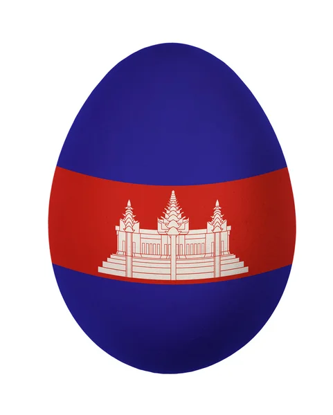 Beyaz arka plan üzerinde izole renkli Kamboçya bayrağı Paskalya yortusu yumurta — Stok fotoğraf