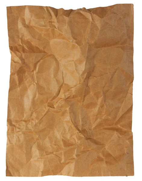 Crumpled brown paper paper sheet isolated on white background — Stok fotoğraf