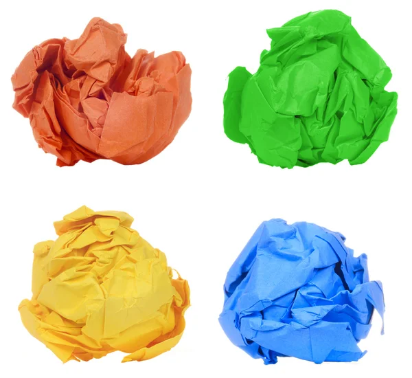 Crumpled colorful paper ball isolated on white background — Stock Photo, Image