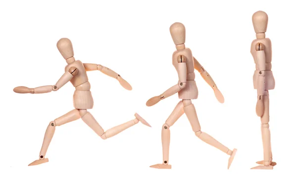 Колекція манекенних дерев'яних фігур людини в стоячій і ходячій дії — стокове фото