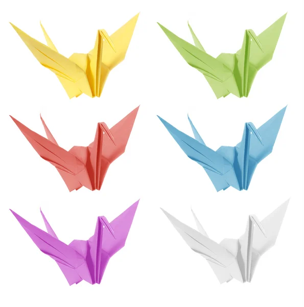 Colorido pájaro grúa de origami japonés aislado sobre fondo blanco —  Fotos de Stock