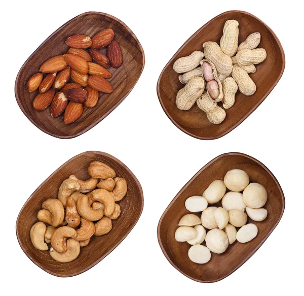 Mixed of macadamia, almond and cashew nuts isolated on white background — Stock Photo, Image