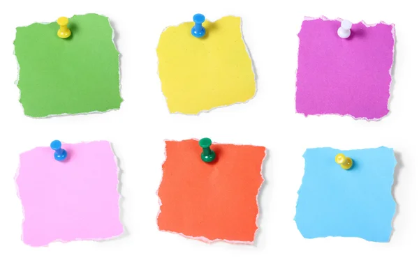 Colorful note paper pin on white background — Stock Photo, Image