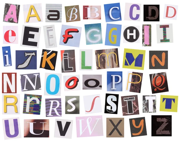 Englisches Alphabet ausgeschnitten aus Magazin isoliert auf weißem Hintergrund — Stockfoto