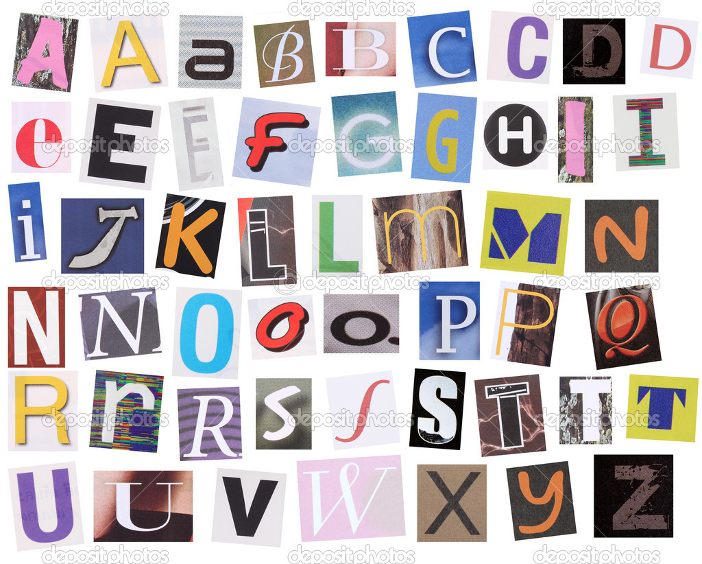 English alphabet cut from magazine isolated on white background