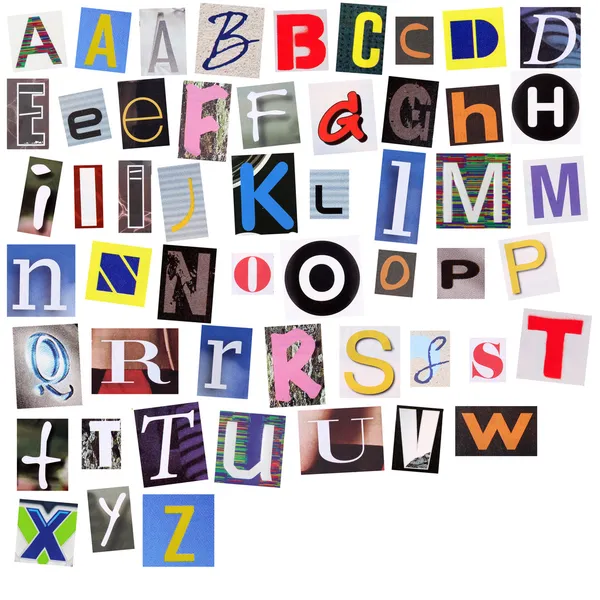 English alphabet cut from magazine isolated on white background — Stock Photo, Image