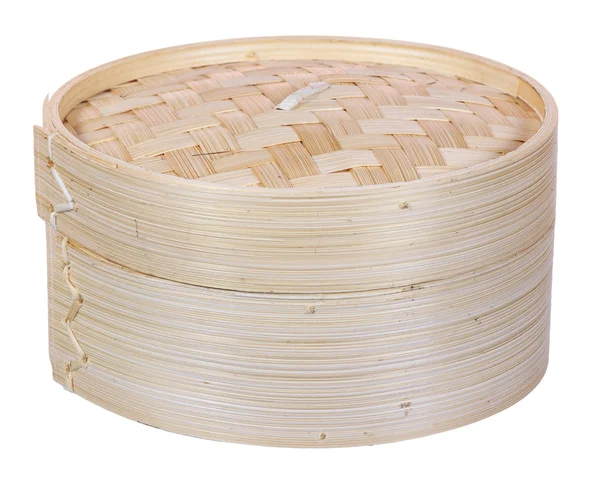 Chinês dimsum vapor de bambu isolado no fundo branco — Fotografia de Stock