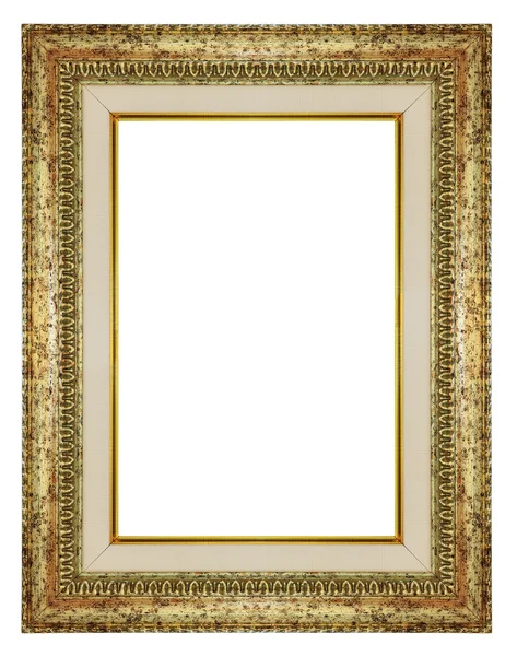 Grunge old golden wooden frame isolated on white background — Stock Photo, Image