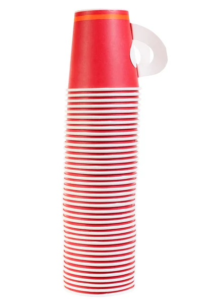 Tasse à café en papier rouge isolée sur blanc — Photo