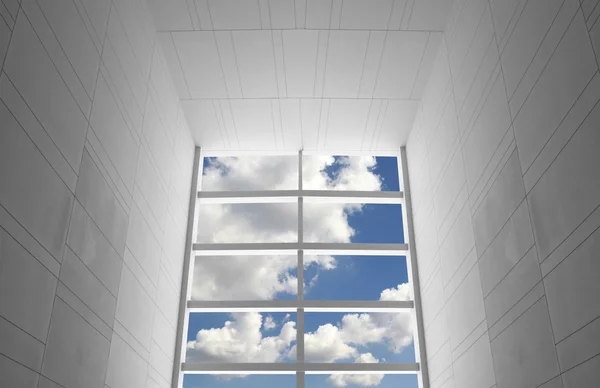 Moderní bílé okno a modrá obloha — Stock fotografie