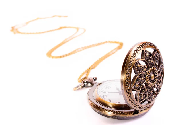 Vintage gold copper pocket watch isolated on white — Stock Photo, Image