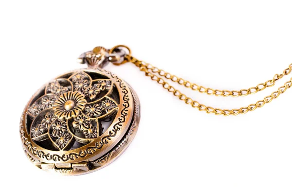 Vintage reloj de bolsillo de cobre de oro aislado en blanco — Foto de Stock