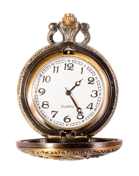 Ročník zlaté měděné kapesní hodinky izolované na bílém — Stock fotografie