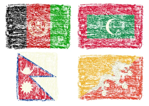 크레용 동남 아시아 국가의 국기 그리기 — 스톡 사진