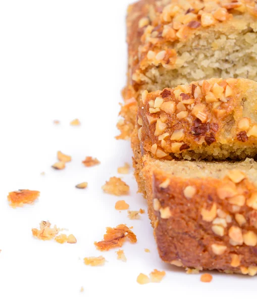 Bananenkuchenbrot isoliert auf weißem Hintergrund — Stockfoto