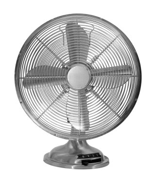 Beyaz arka plan üzerinde izole vintage çelik fan
