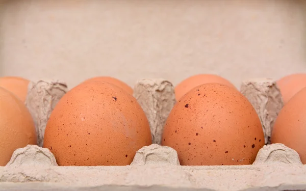 Eier in brauner Papierschachtel — Stockfoto
