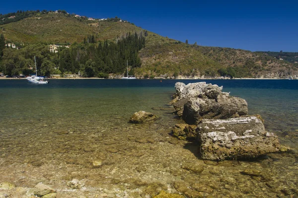 Pôr do sol sobre a ilha de Corfu — Fotografia de Stock