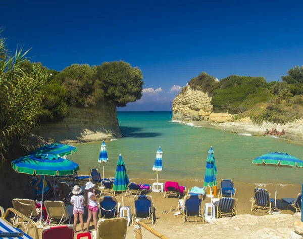 Pôr do sol sobre a ilha de Corfu — Fotografia de Stock