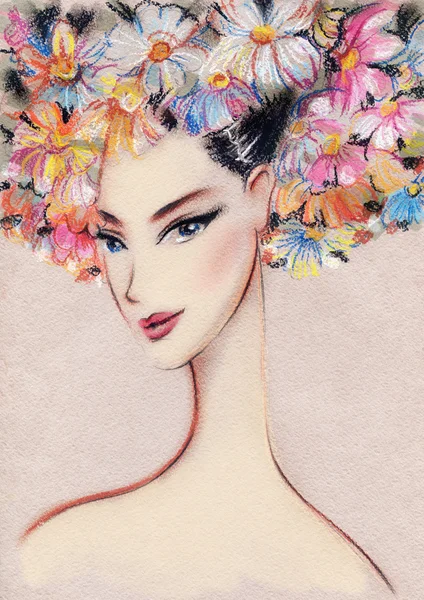 Beautiful woman. Hand painted fashion illustration — Stock Photo, Image