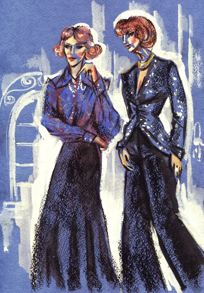 Dos mujeres en vestido. estilo retro — Foto de Stock