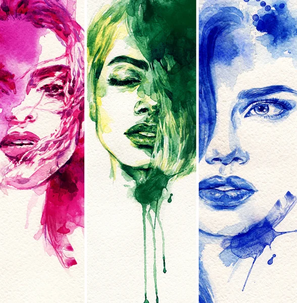 Uma mulher bonita. ilustração aquarela — Fotografia de Stock