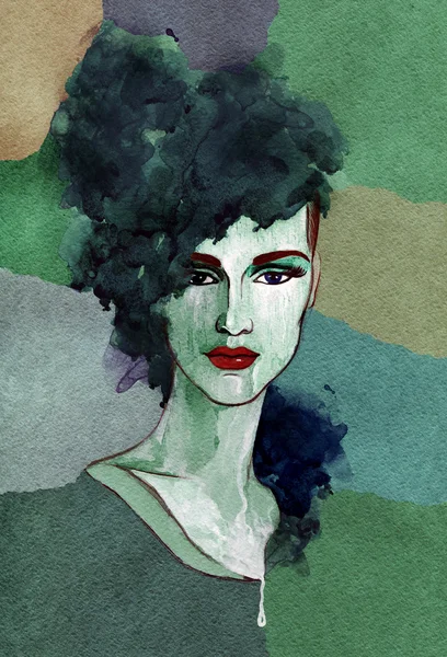 Uma mulher bonita. ilustração aquarela — Fotografia de Stock