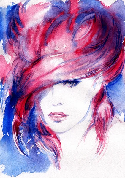 Beautiful woman face. watercolor illustration — Stock Photo, Image