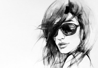 güzel bir kadın yüzü. suluboya resim