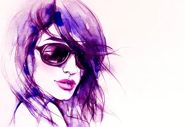 güzel bir kadın yüzü. suluboya resim