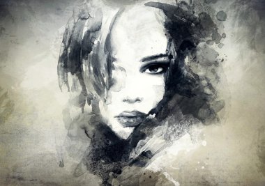 Beautiful woman face. watercolor illustration clipart