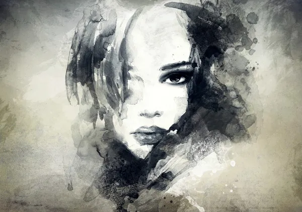 Beautiful woman face. watercolor illustration — Stock Photo, Image