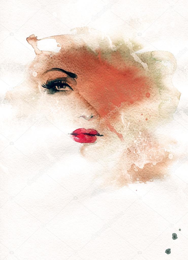 Abstract  watercolor .woman portrait