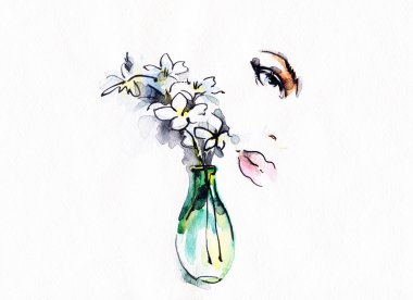 soyut suluboya kadını portre